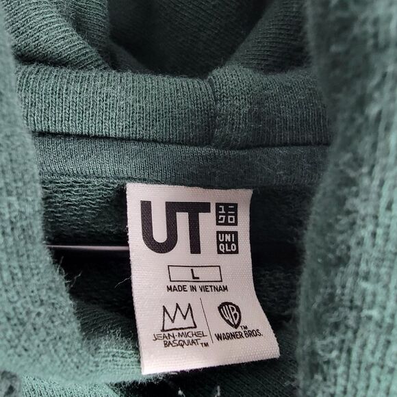 Uniqlo Mens L Warner Bros Joker x Jean Michel Basquiat Hoodie Green Pullover - Picture 6 of 8